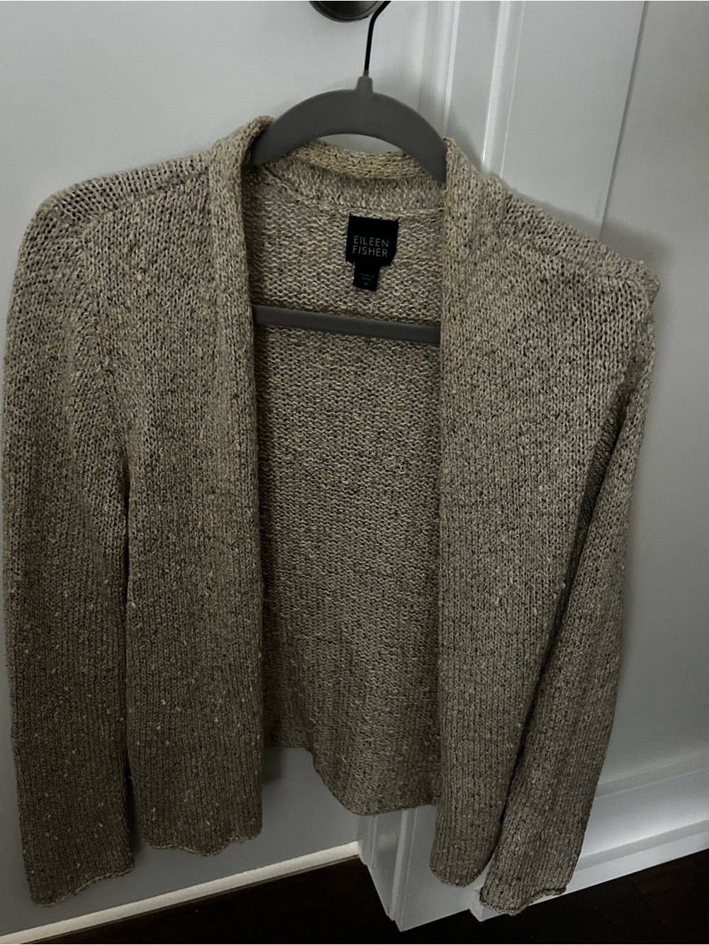 Eileen Fisher Silk Open Front Cream Knit Cardigan